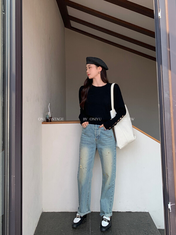 [ONIVINTAGE Ernie] Vintage hand painted paint shows skinny jeans pants Jeans UH224J5958