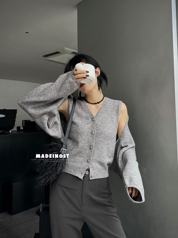 [Osha MADEINOST] New new knit top plus knit shawl suit S7033