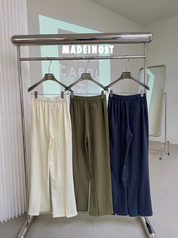 Original price: 77.83! [Osha MADEINOST] Vintage color is elastic waistband trouser leg back open fork YS1-YS2-86516