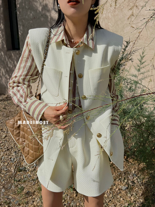 [Osha MADEINOST] Early autumn on the new small fragrance wind in the long suit vest 87033