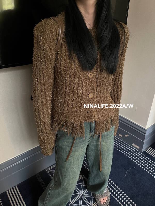 New autumn style! [NINA LIFE] Tassel round neck single breasted knitting cardigan 591 # ZXL