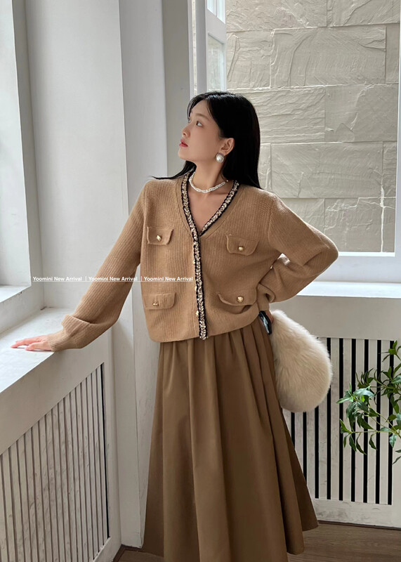 Autumn on the new![YOOMINI] V Tie Color Single Breasted Jersey Q13698-S # WPL