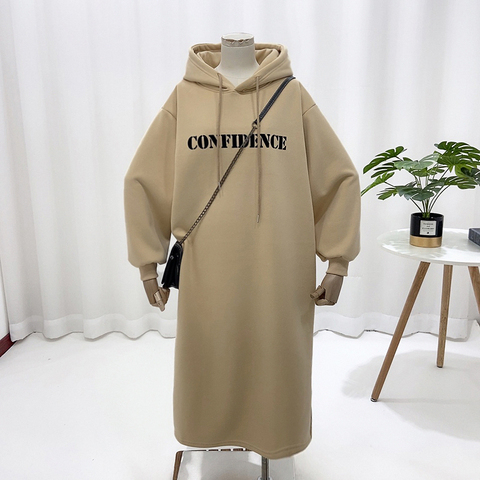 190g big sweater double layer hat South Korea chic autumn and winter simple casual dress Women's 22 new bathroom dress