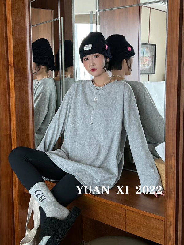 New autumn style! [Yuanxi] Simple solid color matching long sleeve T-shirt 6134 # LSL