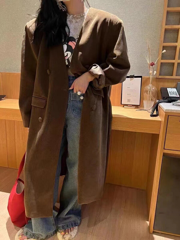 New autumn style! [MI] Korean style double breasted medium length clothes 1639 # PCZ
