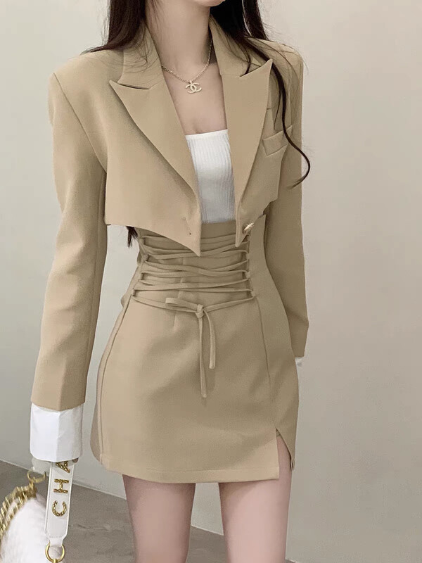 New winter style! [Amanda] Temperament fashion suit+strap skirt suit (with waist rope) 8825 # PCZ