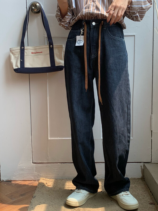 Autumn on the new![MEET ME] Design rope straight leg floor mop jeans 61558 # L