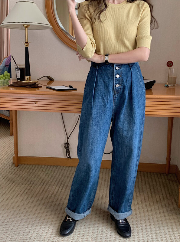 Autumn on the new![ONEDAY] Breasted Comfort versatile Jeans YS-7035 # L