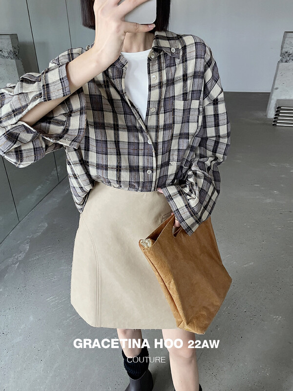 [GRACETINA HOO] Design sense of simple small lapel shirt with thick grinding hair a variety of wear CS5237