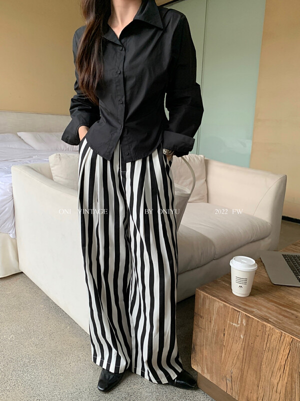 [ONIVINTAGE Ernie] Simple Stripe Wide Versatile Pants Casual Pants UH226P5581