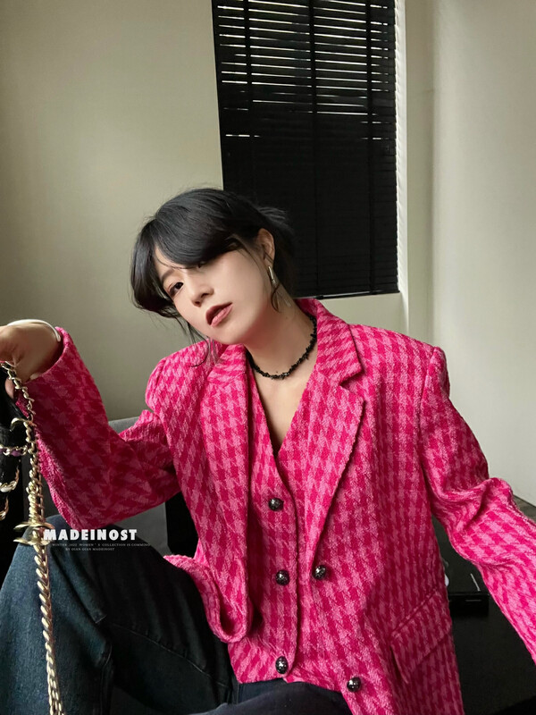 [Osha MADEINOST] Big name small fragrant wind fake two pink purple suits 87188