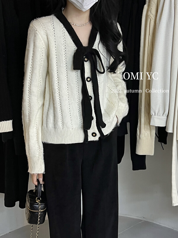 Winter on the new![O MI] Small fragrant wind bump color bow tie strap warm sweater 3329 # FHX