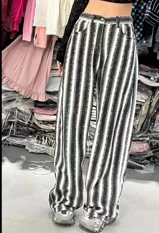 Autumn on the new![Yan Zhen] Korean vertical stripe wide-leg slacks 53770 # PCZ