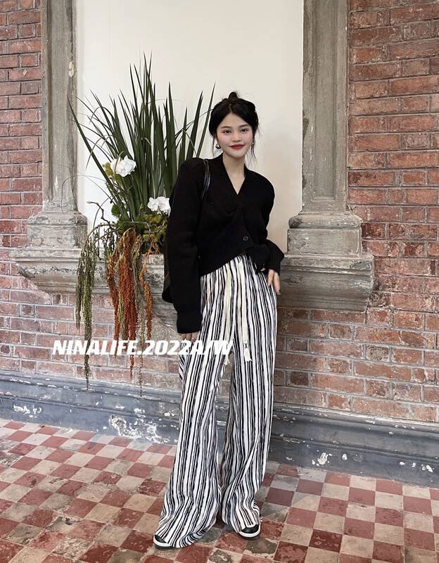 Autumn on the new![NINA LIFE] Compact waist plaid Loose slacks 6222 # ZXL