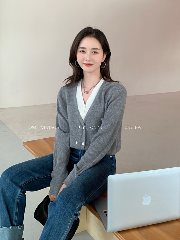 [ONIVINTAGE Ernie] Fake Two Sweaters Cardigan Warm Sweater OW226M6151 # CQW