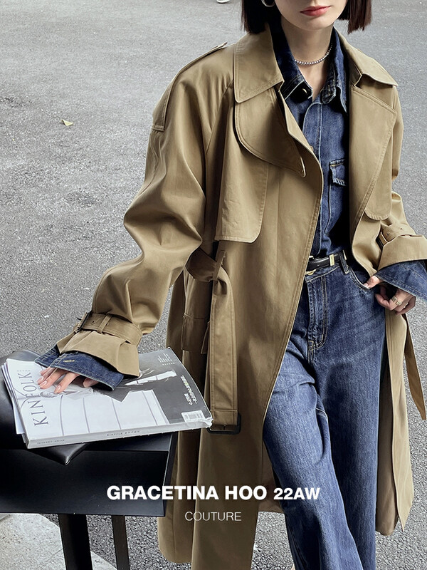 [GRACETINA HOO] Hair suede three-dimensional cut classic windbreaker lazy wind silhouette show thin and versatile F123