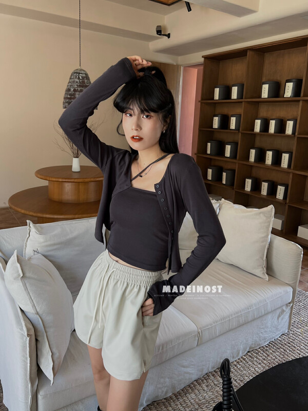[Osha MADEINOST] Early autumn on the new diagonal shoulder sling knit cardigan two-piece sleeve assembly chest cushion 87069
