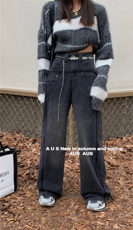 Autumn on the new![AUS] High waist shows the skinny and versatile jeans (with the waist chain) S116A-1 # LSW