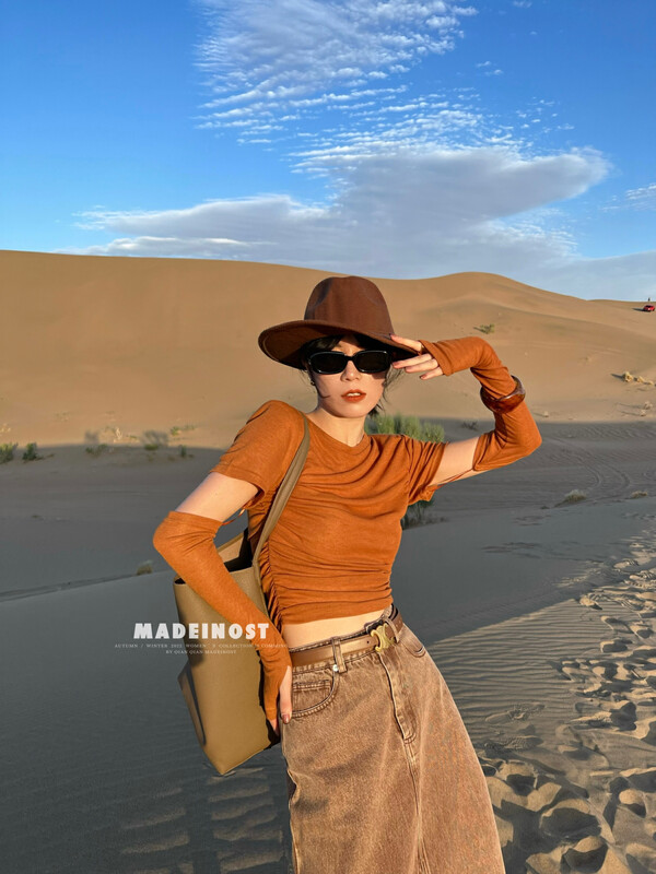 [Ossa MADEINOST] Early Autumn Upper New Knit Fleet Shoulder Mad Long Sleeve T Shirt Sleeve 2 Piece Set 87006