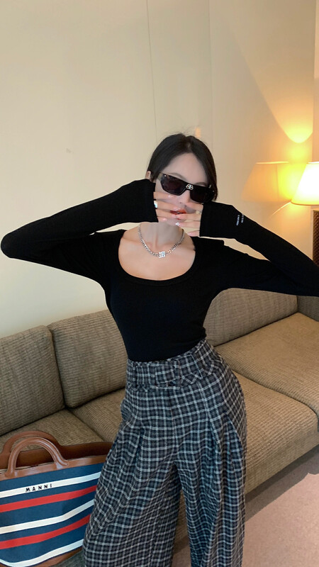 New autumn style! [Yuanxi] U-neck long sleeve versatile comfortable bottoming shirt YS5-3009 # LSL