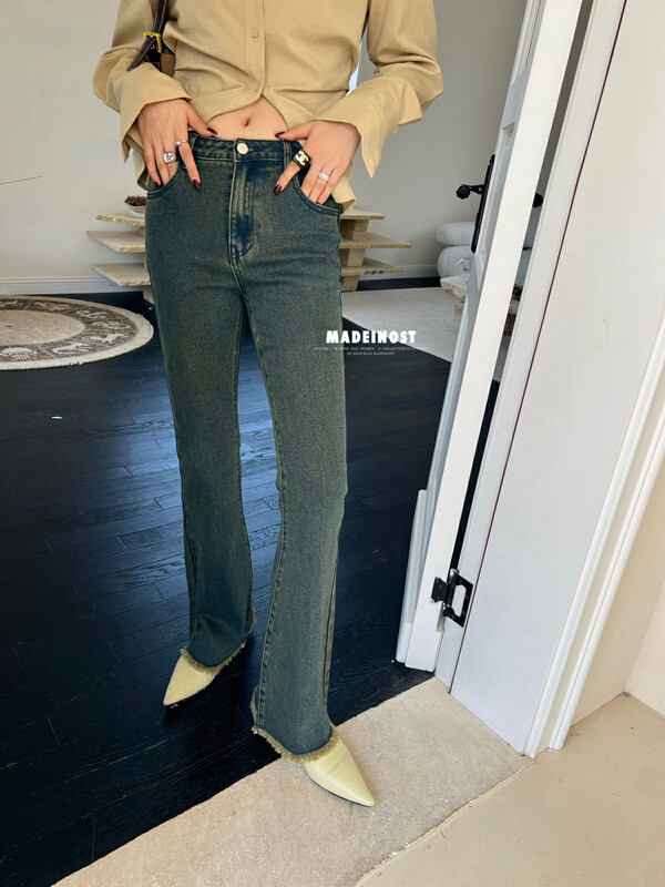 [Ousha MADEINOST] New style rough edged slim stretch jeans in autumn 87223