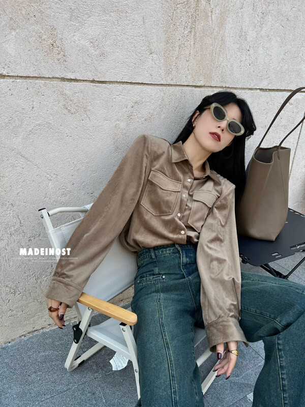 [Osha MADEINOST] Fall / Winter New Retro Corduroy Shoulder Shirirt 87278