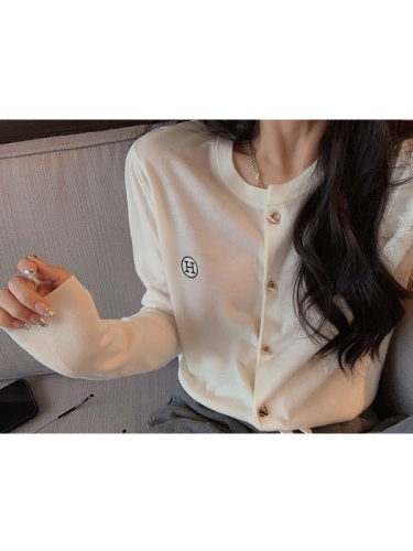 60 high count and high density 30 merino cardigan women's sweater coat early autumn high-class letter embroidery knitwear