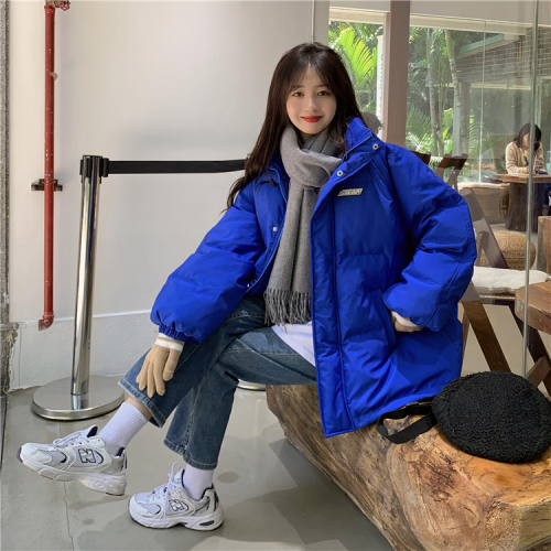 Down cotton jacket for women 2022 new Korean version thickened student coat Klein blue bread jacket ins street style