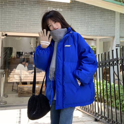 Down cotton jacket for women 2022 new Korean version thickened student coat Klein blue bread jacket ins street style