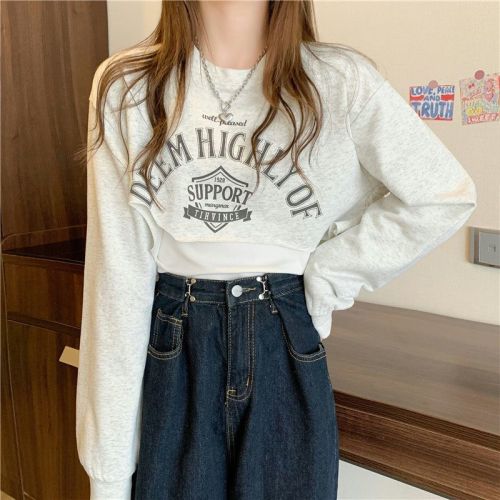 Short hoodie sling vest two sets of female spring and autumn design niche loose thin long sleeve jacket ins