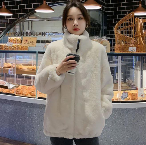 Impline mink wool fur coat female autumn and winter 2022 new standing collar foreign style and cotton to add thick warm lamb wool coat