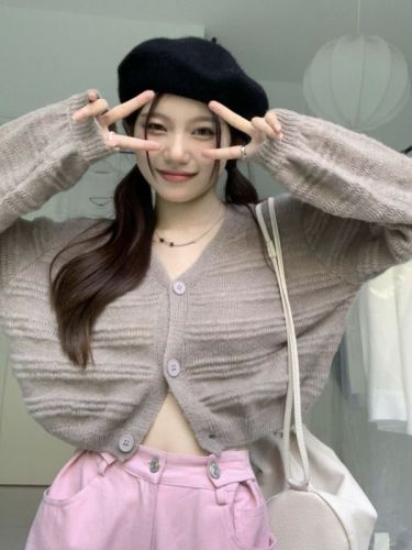 Korean version knitted sweater women's French knitted cardigan perspective short autumn niche new sweater