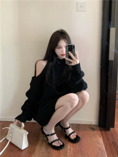 Real shot real price love hollow sweater women's atmosphere loose and lazy style off-the-shoulder knitted top