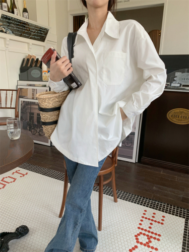 Real Price Autumn New Korean Style Casual Lazy Loose Versatile Double Pocket Mid-Length Shirt Women
