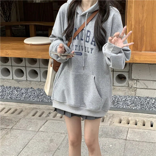Fleece hooded sweater women's autumn and winter 2022 new thickening loose fashion student jacket long-sleeved top
