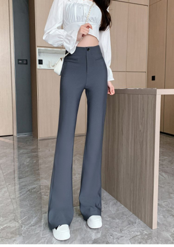 Gray suit pants women's spring and autumn new high-quality slim-fit horseshoe pants are thin and high-waisted casual micro-flare pants