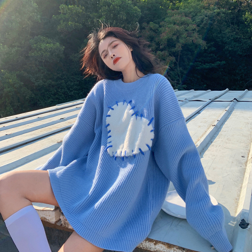 Japanese retro love sweater women's autumn and winter loose trendy lazy design niche soft waxy sweater