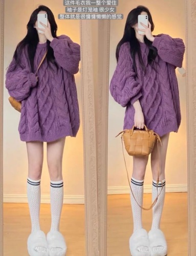 Design Sense Niche Japanese Retro High Sense 2022 New Spring and Autumn Lazy Wind Purple Twist Sweater Women's Autumn