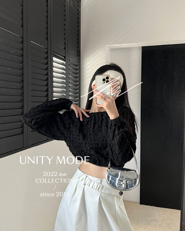 [UNITY] Early autumn checkerboard plaid thin top women's sweet and spicy style short long-sleeved shirt shirt YS1-TSQ8916