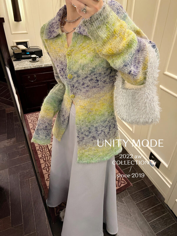 【UNITY】Winter new slim top women's gradient wool knitted cardigan (including 10% wool) F281015# CQW