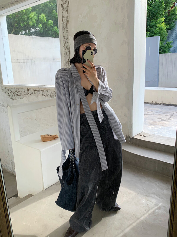 [UNITY] New irregular commuter design niche striped shirt in autumn TSQ17011# CQW