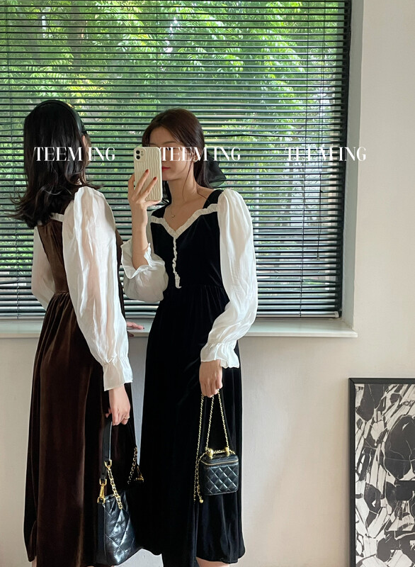 【TEEM ING】Fashion Square Neck Colorblock Dress 22T621# HJY
