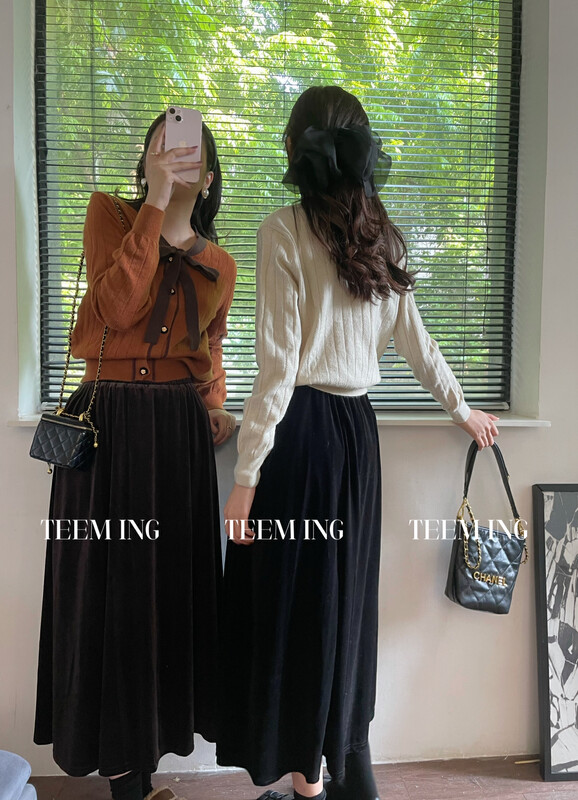 New in winter!【TEEM ING】Slim high waist velvet all-match skirt 22T650# HJY