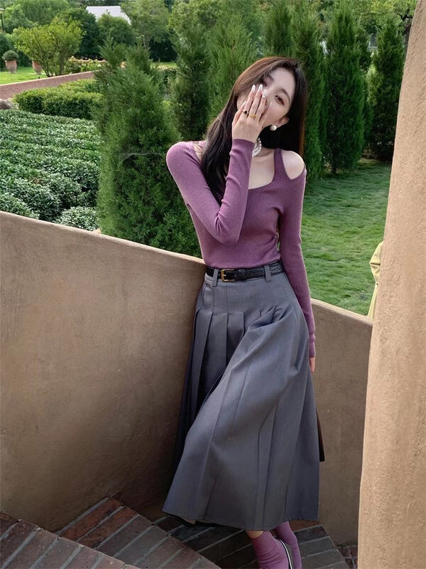 【LINNA】Korean-style pleated loose skirt (with belt) 90145# JJ