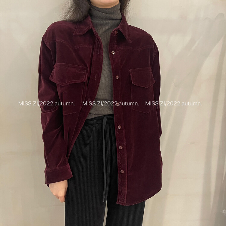 【MISS ZI】Korean casual solid color high quality velveteen shirt 3326# CQW
