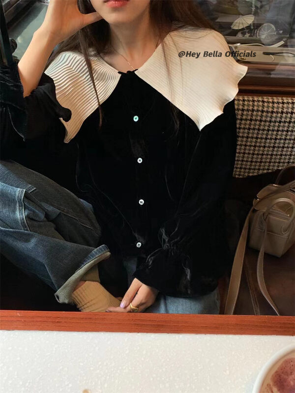 New in autumn!【HEY BELLA】Single-breasted color-blocking fashion shirt B5380# L
