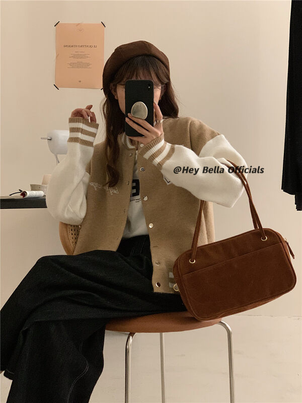 New in autumn! [HEY BELLA] letter color matching comfortable short coat B9308# L