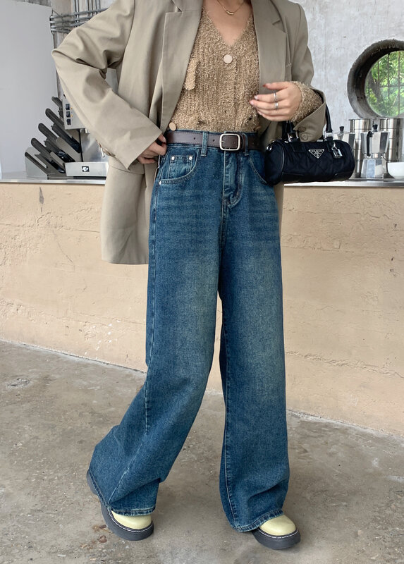 New in winter! [M8 denim] Korean wide-leg all-match fleece jeans (with belt) YS1-1815# JHY