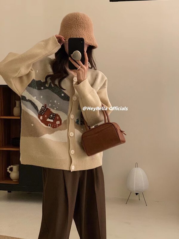 【HEY BELLA】Fresh Simple Loose Casual Knit Cardigan 9578# L