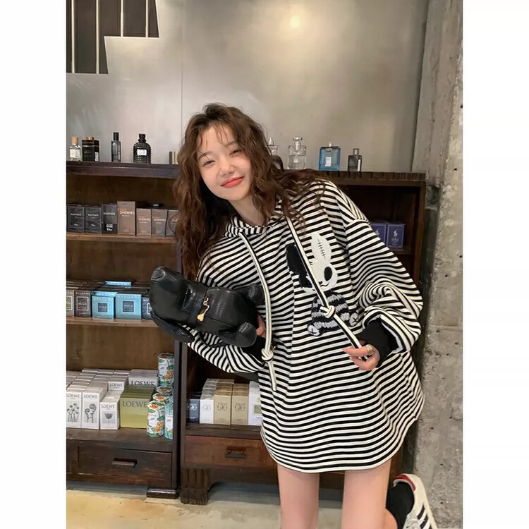 【L.L STUDIO】Fleece Korean Striped Hoodie 78254# PCZ